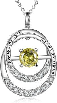 wholesale TOUPOP Sister Gifts From Sister Sterling Silver Double Circle Peridot Pendant Necklace With August Birthstone Jewerly Always My Sister Forever My Friend Birthday Christmas Gifts For Women Friends -undefined