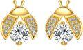 wholesale 14K Gold Moissanite Ladybug Earrings, Dainty Yellow Gold Cute Fun Jewelry Gift for Women-0-0
