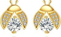 wholesale 14K Gold Moissanite Ladybug Earrings, Dainty Yellow Gold Cute Fun Jewelry Gift for Women-Ladybug