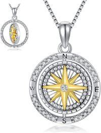 wholesale 925 Sterling Silver Compass Pendant Necklace with Cubic Zirconia Stones - Perfect Gift for Women's Jewelry Lover (Gold)-Gift for Her
