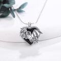 wholesale 925 Sterling Silver Black Heart Pendant with Bat and Pumpkin Charm - Gothic Halloween Jewelry for Women & Girls-0-3