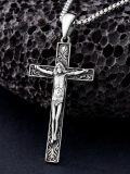 wholesale 925 Sterling Silver Crucifix Pendant Necklace for Men - Jesus Christ on the Cross Design (24+2)-0-4