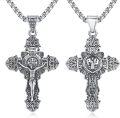 wholesale 925 Sterling Silver Cross Pendant with INRI and Saint Benedict Design - Mens & Womens Jewelry-0-0