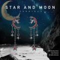wholesale Gold 925 Sterling Silver CZ Sparkling Crescent Moon & Stars Dangle Drop Earrings with Chain 2 Long-0-11