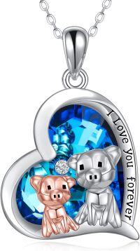 wholesale 925 Sterling Silver & Hypoallergenic Cute Pigs on Heart Pendant Necklace - Lucky Charm Gift for Women-Pig three