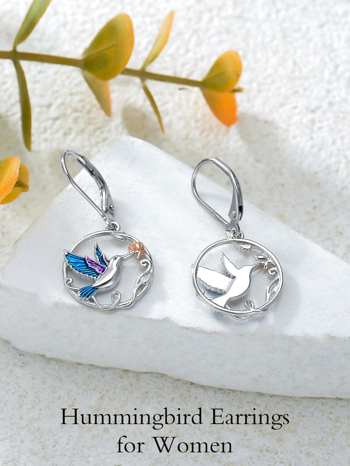 925 Sterling Silver Enamel Hummingbird Leverback Drop Dangle Earrings Gift-0-3