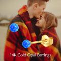wholesale 14k Yellow Gold Blue Opal Round Ball Stud Earrings for Women - Everyday Wear Gift Idea-0-4