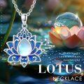 wholesale 925 Sterling Silver Blue Opalite Lotus Pendant Necklaces for Women Evil Eye Protection -0-2