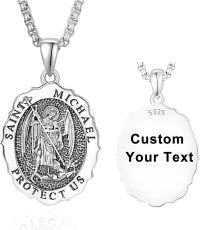 wholesale 925 Sterling Silver & 24k Gold Plated Customizable St Michael Protect Us Medal Pendant Necklace for Men and Women-St Michael-Silver-St Michael-Silver-Personalized-St Michael-Silver-Personalized-St Michael-Silver