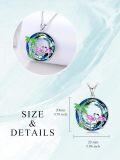 wholesale 925 Sterling Silver Flamingo Palm Tree Round Crystal Pendant Necklace-0-3