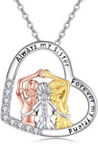 wholesale 925 Sterling Silver 3 Sisters Forever My Friends Heart Pendant Necklace for Women Girls Friendship Gifts-3 sisters necklace-A