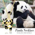 wholesale 925 Sterling Silver Gold Plated Panda Bear Pendant Necklace with Green Crystal Accents for Women Animal s-0-3