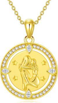 wholesale Gold-Plated 925 Sterling Silver Love Couple Stars Round Coin Pendant Necklace for Women-Mother and Daughter Necklace