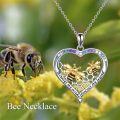 wholesale 925 Sterling Silver Gold-Plated Bee & Cubic Zirconia Heart Pendant Necklace - Mother & Baby Bee Design - Hypoallergenic Jewelry Gift for Women-0-5