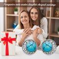 wholesale 925 Sterling Silver Round Turquoise Stone Stud Earrings for Women Boho Style Western s 48x37mm-0-4