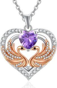 wholesale 925 Sterling Silver Rose Gold Plated Swan Birthstone Necklace for Women-02 Feb - Amethyst