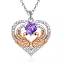 wholesale 925 Sterling Silver Rose Gold Plated Swan Birthstone Necklaces Wholesale for Women-02 Feb - Amethyst