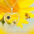 wholesale 14K Gold Honeybee Heart Flower Diamond Pendant Necklace for Women's Gifts-0-1