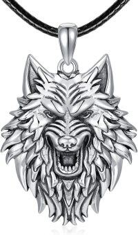 wholesale 925 Sterling Silver Norse Wolf Head Pendant - Viking  for Men & Women-02- silver