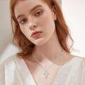 wholesale 925 Sterling Silver Heart-Shaped Opal and Cubic Zirconia Cross Pendant Necklace for Women & Girls-0-1