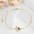 wholesale 14K Gold Moon Cat Charm Rainbow Moonstone Bracelet for Women Girls-0-2