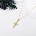 wholesale 14K Solid Gold Cross Pendant Necklace with Zircon for Women, Faith Love Salvation Gift, 0.87g 16-18 Adjustable Chain, Hypoallergenic, No Nickel Lead Cadmium, Birthday Anniversary Present-0-2