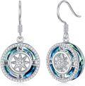 wholesale S925 Sterling Silver & 14K White Gold Plated Blue Zirconia April Birthstone Earrings, 14mm Circle Crystal, Hypoallergenic Sparkle Compass Jewelry for Women-0-0