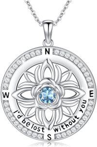 wholesale 925 Sterling Silver 12 Months Birthstone Compass Necklace for Women-03-March-Aquamarine