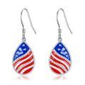 wholesale 925 Sterling Silver American Flag Teardrop Drop Earrings with Cubic Zirconia and Red White & Blue Design-0-0