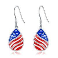 wholesale 925 Sterling Silver American Flag Teardrop Drop Earrings with Cubic Zirconia and Red White & Blue Design-American Flag Earrings