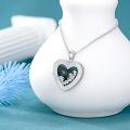 wholesale 925 Sterling Silver Photo Locket Necklace w/Heart Shape Opal Stone & Flower Design - Gifts for Women/Mom/Daughter-0-2
