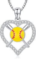 wholesale 925 Sterling Silver Softball Heart Pendant Necklace for Girls and Women-0-0