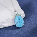 wholesale 925 Sterling Silver Natural Turquoise Stone Teardrop Shape Pendant Necklace for Women Girls Gifts Vintage Bohemian Style Jewelry 43cm Chain Length-0-3