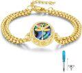 wholesale Gold 925 Sterling Silver Ashes Memorial Bracelet with Abalone Shell and Dragonfly Design for Women - 24K Gold Plated Chain & Pendant Necklace Set-0-0