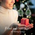 wholesale 14K Gold Plated Sterling Silver Round Natural Jade Earrings for Women-0-6