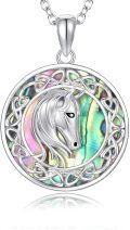 wholesale 925 Sterling Silver Celtic Knot Abalone Shell Horse Head Pendant Necklace - Gifts for Her-0-0