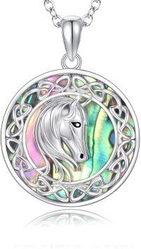 wholesale 925 Sterling Silver Celtic Knot Abalone Shell Horse Head Pendant Necklace - Gifts for Her-Abalone Horse Necklace