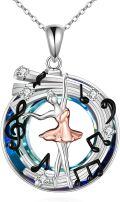 wholesale 925 Sterling Silver Dancing Ballerina Pendant Music Notes Blue Crystal Necklace for Women Girls Gifts-0-0
