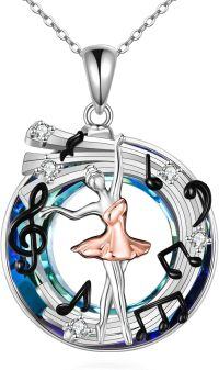 wholesale 925 Sterling Silver Dancing Ballerina Pendant Music Notes Blue Crystal Necklace for Women Girls Gifts-Dancer Necklace Crystal