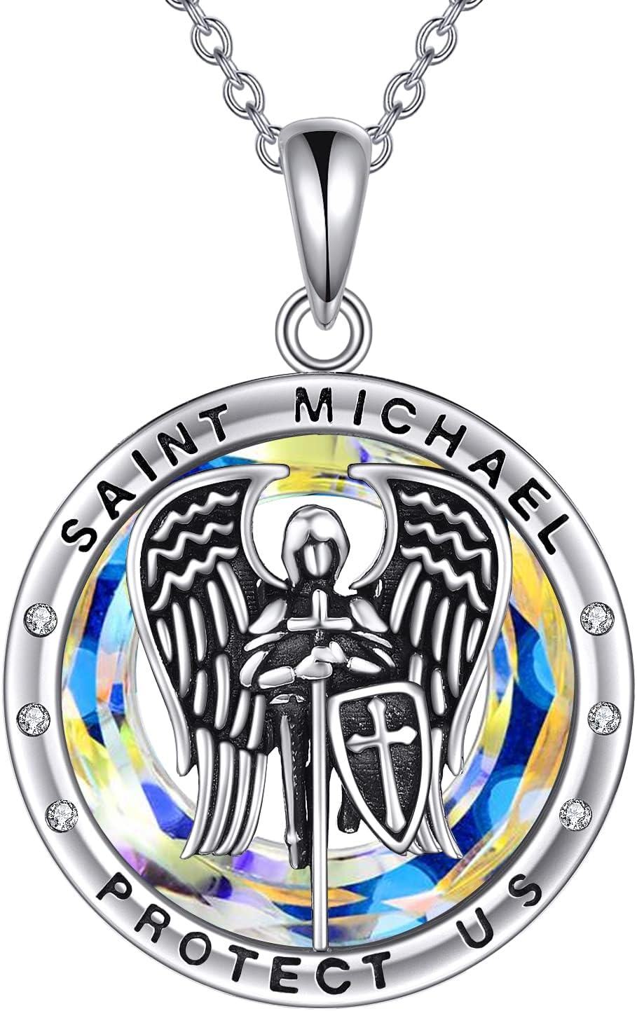 Sterling Silver Pokimi St Necklace for Women Men St Michael Benedict Christopher Protect Us Guardian Necklace-Aurore Boreale-St Michael