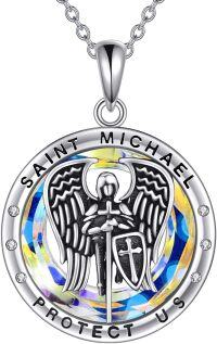 wholesale Sterling Silver Pokimi St Necklace for Women Men St Michael Benedict Christopher Protect Us Guardian Necklace-Aurore Boreale-St Michael