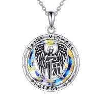 wholesale 925 Sterling Silver Saint Michael Necklace Wholesale Protective Pendant With Sparkling Moissanites And Iridescent Backdrop-Aurore Boreale-St Michael