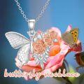 wholesale 925 Sterling Silver Rose Gold Plated Flower Butterfly Pendant Necklace for Women-0-4