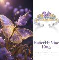 wholesale 925 Sterling Silver Butterfly Leaf Ring with Flying Butterflies Symbolizing Change, Growth, Hope - Adjustable Size 7-9 - Women's Jewelry Gift-0-5