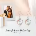 TOUPOP Sterling Silver Rose Heart Butterfly Initial D Letter Drop Dangle Earrings-0-2