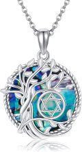 wholesale 925 Sterling Silver Abalone Shell Star of David Tree Of Life Pendant Necklace-0-0