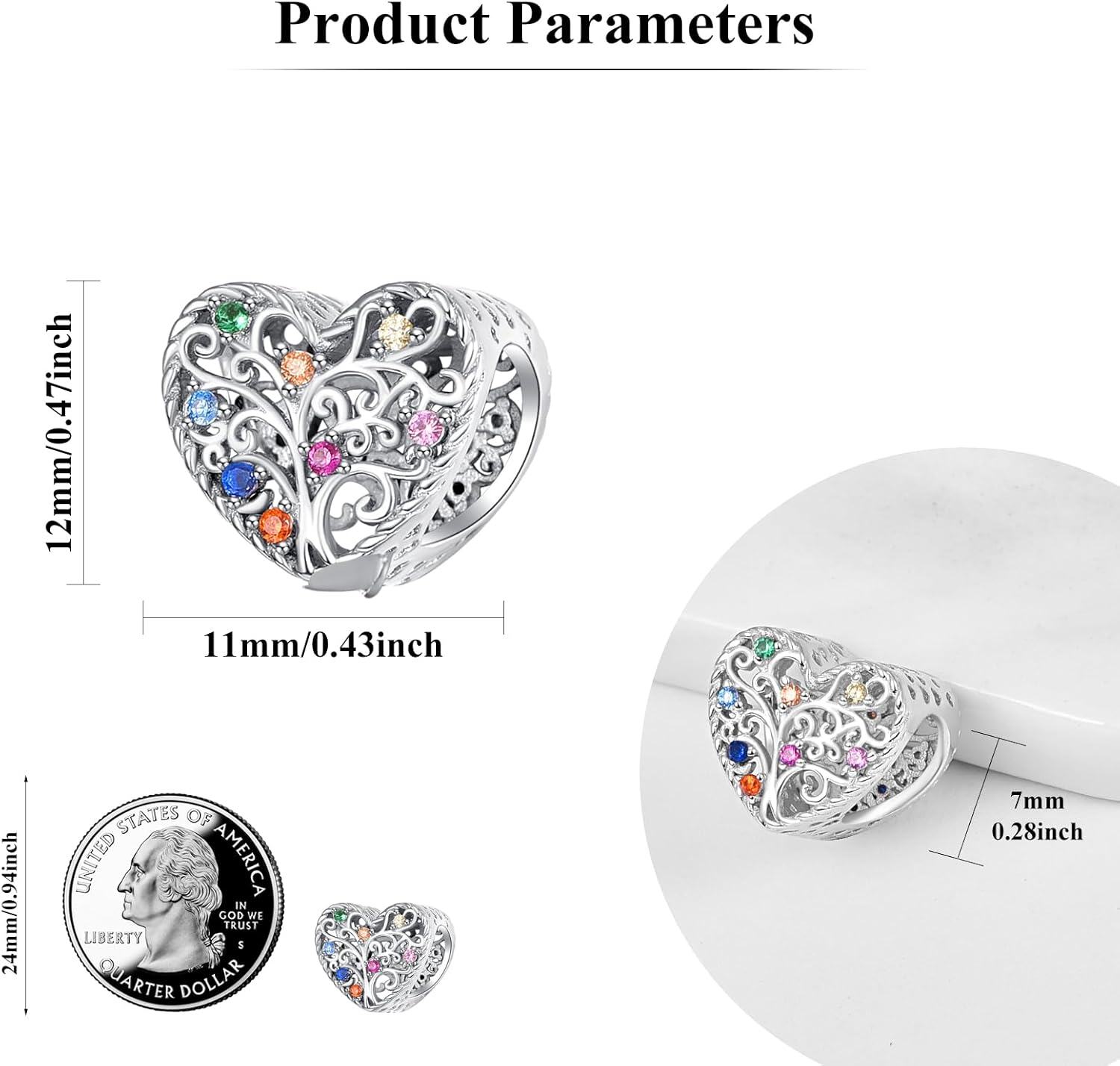 wholesale 925 Sterling Silver Heart-Shaped Multi-Colored Gemstone Charm Beads for Women DIY Jewelry Making Gift Ideas-0-5