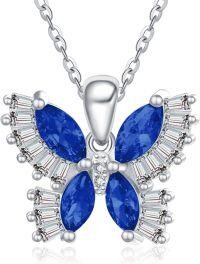 wholesale 925 Sterling Silver Birthstone Butterfly Necklace for Women-09-Sept-Sapphire Blue