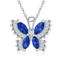 wholesale 925 Sterling Silver Birthstone Butterfly Necklace for Women-09-Sept-Sapphire Blue