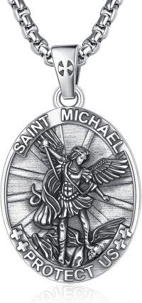 wholesale Sterling Silver Patron Saint Medal Amulet Necklace for Men 2 5mm 22 +2 Chain-A17-Saint Michael